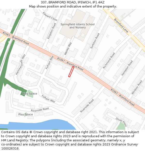 337, BRAMFORD ROAD, IPSWICH, IP1 4AZ: Location map and indicative extent of plot