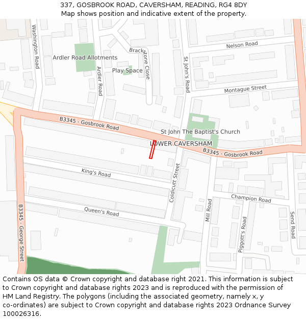 337, GOSBROOK ROAD, CAVERSHAM, READING, RG4 8DY: Location map and indicative extent of plot