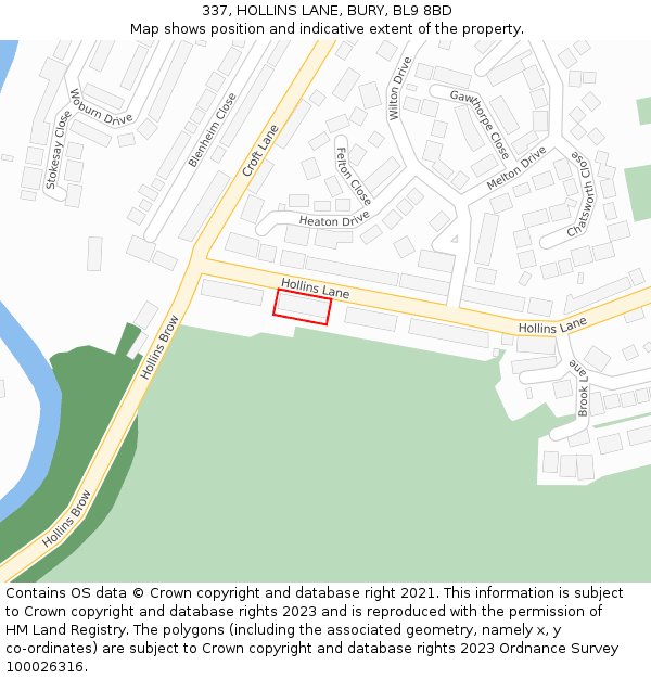 337, HOLLINS LANE, BURY, BL9 8BD: Location map and indicative extent of plot