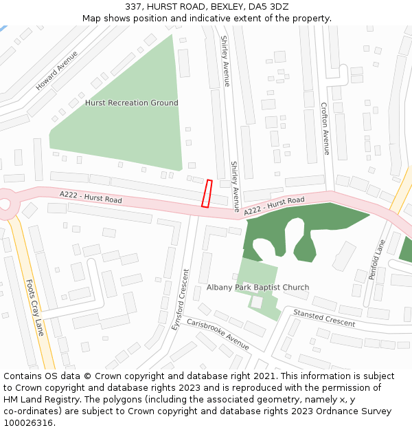 337, HURST ROAD, BEXLEY, DA5 3DZ: Location map and indicative extent of plot