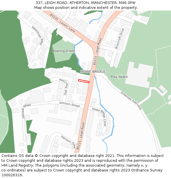 337, LEIGH ROAD, ATHERTON, MANCHESTER, M46 0PW: Location map and indicative extent of plot