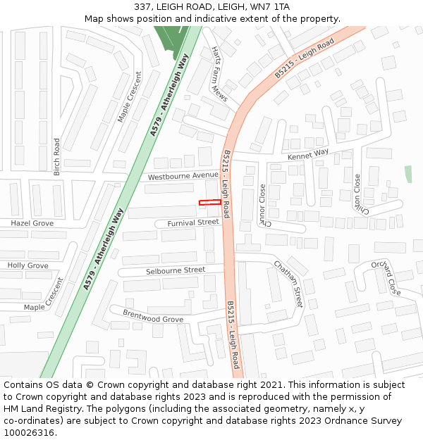 337, LEIGH ROAD, LEIGH, WN7 1TA: Location map and indicative extent of plot