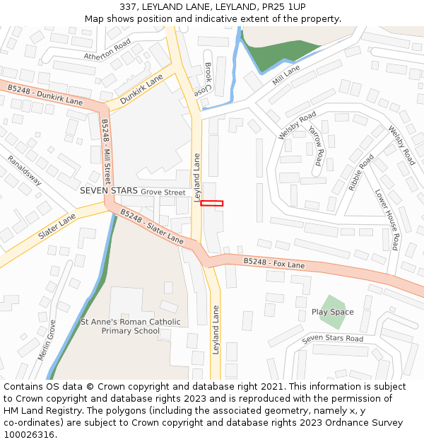 337, LEYLAND LANE, LEYLAND, PR25 1UP: Location map and indicative extent of plot