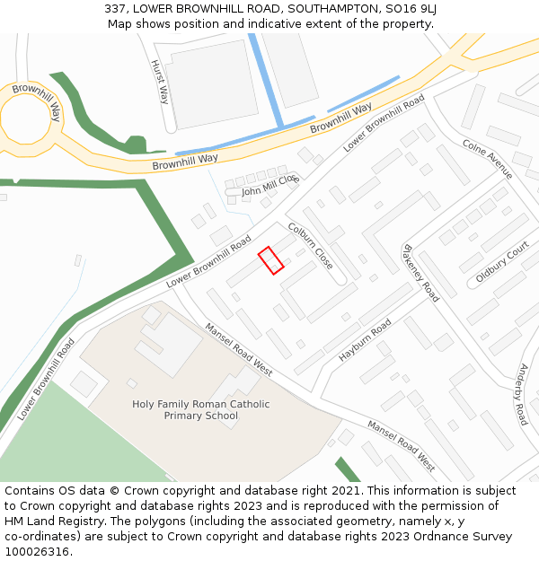 337, LOWER BROWNHILL ROAD, SOUTHAMPTON, SO16 9LJ: Location map and indicative extent of plot