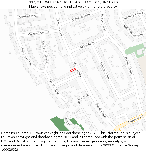 337, MILE OAK ROAD, PORTSLADE, BRIGHTON, BN41 2RD: Location map and indicative extent of plot