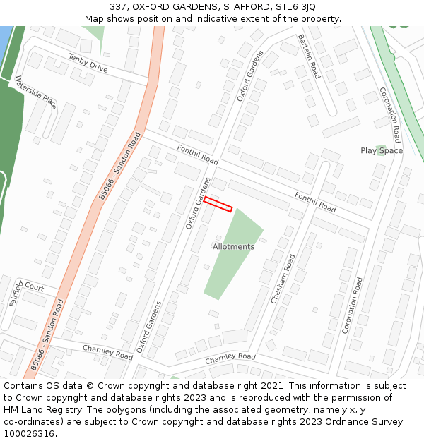 337, OXFORD GARDENS, STAFFORD, ST16 3JQ: Location map and indicative extent of plot