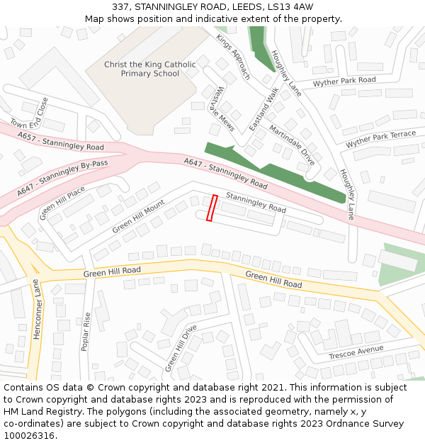 337, STANNINGLEY ROAD, LEEDS, LS13 4AW: Location map and indicative extent of plot