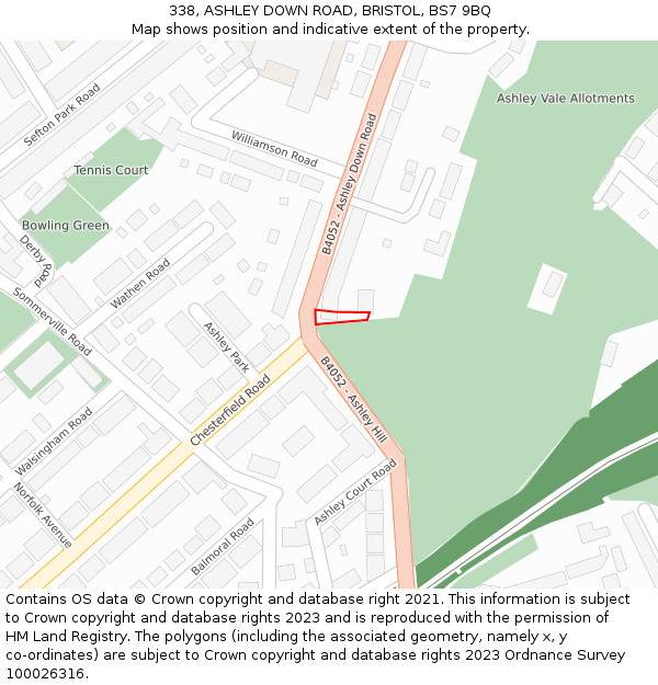 338, ASHLEY DOWN ROAD, BRISTOL, BS7 9BQ: Location map and indicative extent of plot