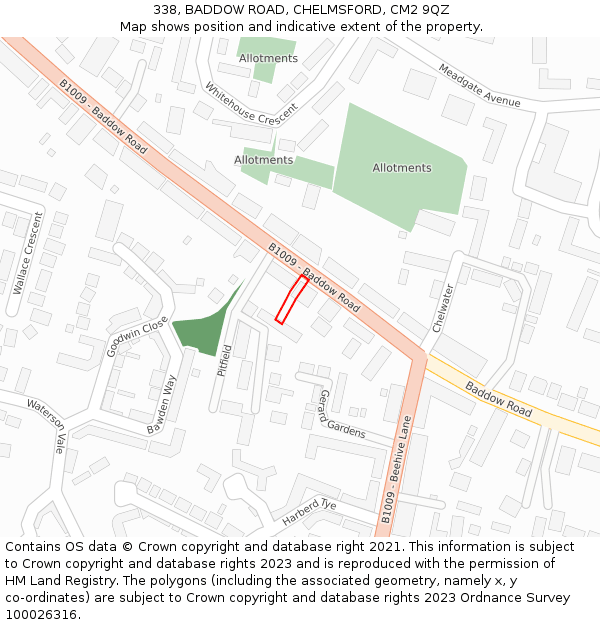 338, BADDOW ROAD, CHELMSFORD, CM2 9QZ: Location map and indicative extent of plot