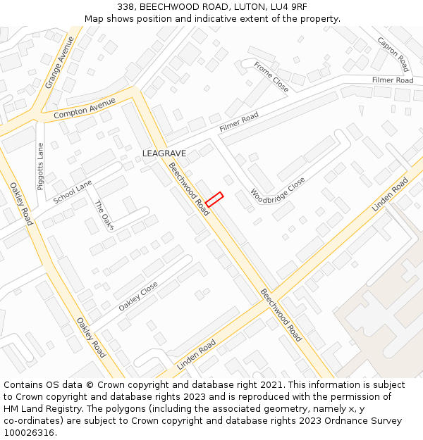 338, BEECHWOOD ROAD, LUTON, LU4 9RF: Location map and indicative extent of plot