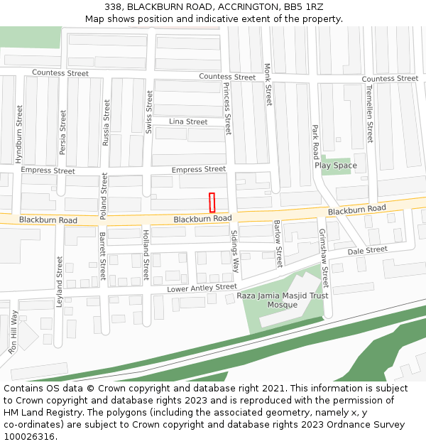 338, BLACKBURN ROAD, ACCRINGTON, BB5 1RZ: Location map and indicative extent of plot