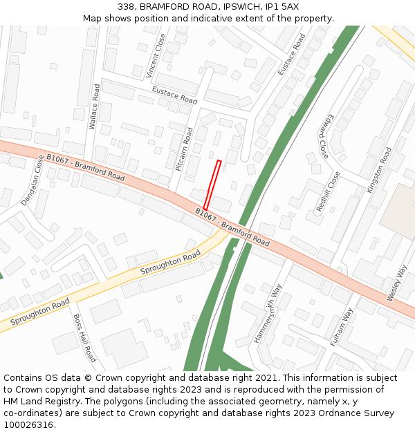 338, BRAMFORD ROAD, IPSWICH, IP1 5AX: Location map and indicative extent of plot