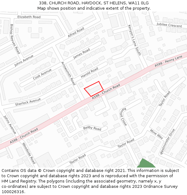 338, CHURCH ROAD, HAYDOCK, ST HELENS, WA11 0LG: Location map and indicative extent of plot