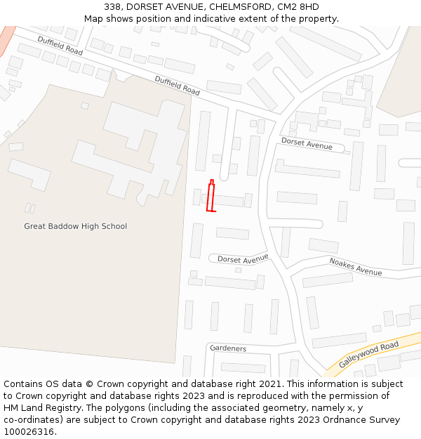 338, DORSET AVENUE, CHELMSFORD, CM2 8HD: Location map and indicative extent of plot