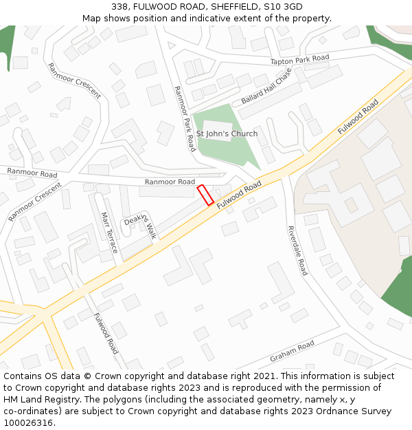 338, FULWOOD ROAD, SHEFFIELD, S10 3GD: Location map and indicative extent of plot