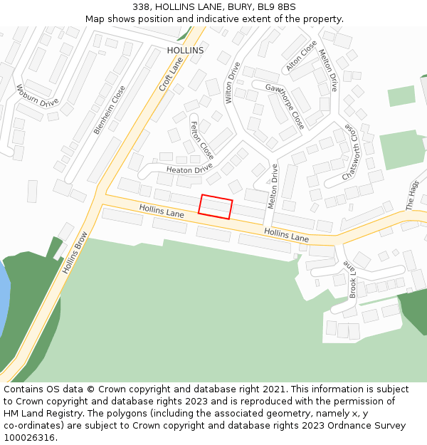 338, HOLLINS LANE, BURY, BL9 8BS: Location map and indicative extent of plot