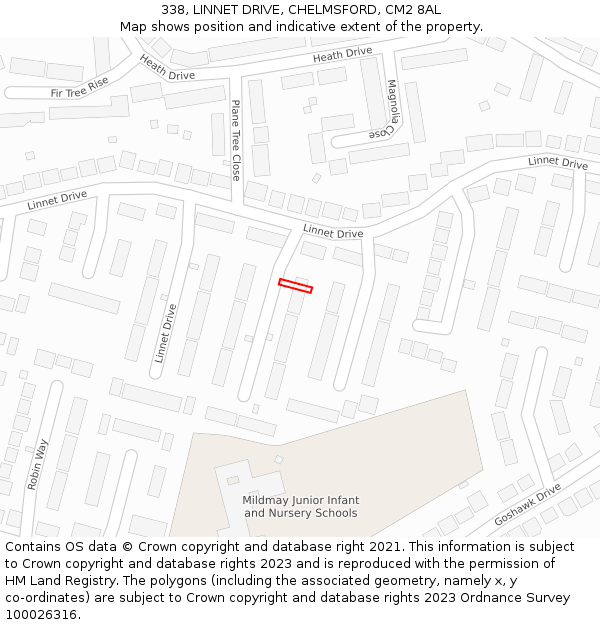 338, LINNET DRIVE, CHELMSFORD, CM2 8AL: Location map and indicative extent of plot