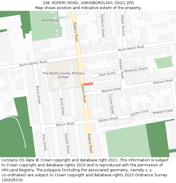 338, ROPERY ROAD, GAINSBOROUGH, DN21 2PD: Location map and indicative extent of plot
