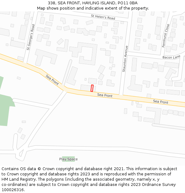 338, SEA FRONT, HAYLING ISLAND, PO11 0BA: Location map and indicative extent of plot