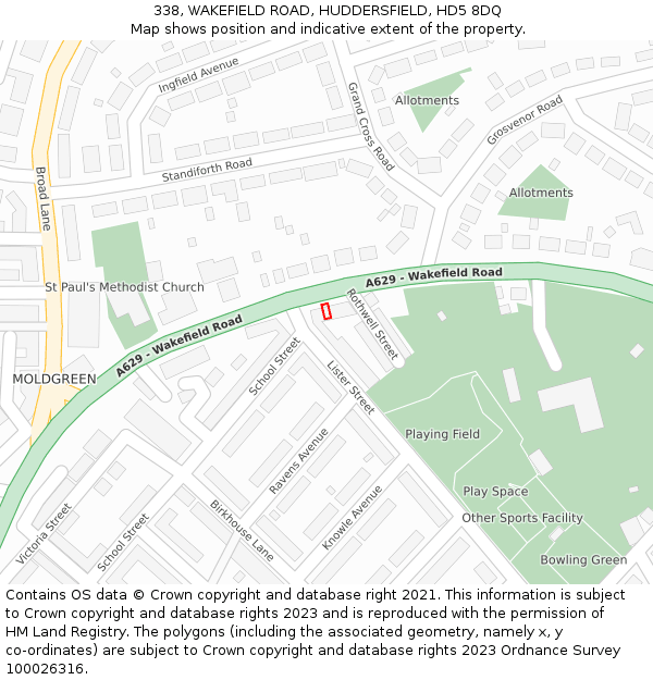 338, WAKEFIELD ROAD, HUDDERSFIELD, HD5 8DQ: Location map and indicative extent of plot
