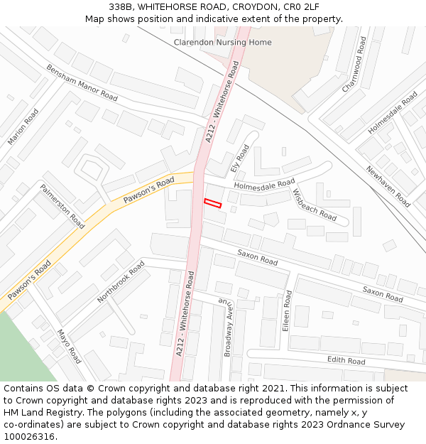 338B, WHITEHORSE ROAD, CROYDON, CR0 2LF: Location map and indicative extent of plot