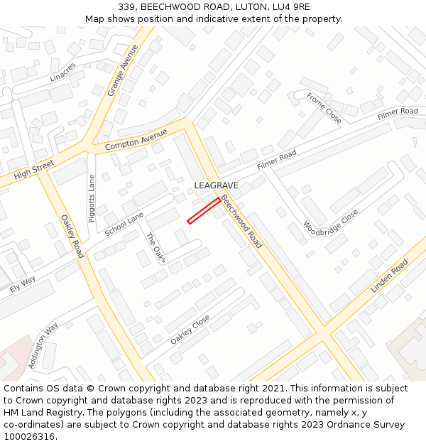339, BEECHWOOD ROAD, LUTON, LU4 9RE: Location map and indicative extent of plot