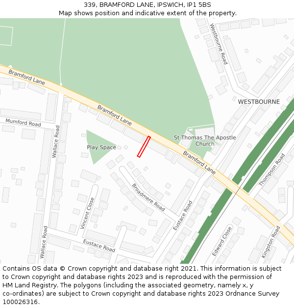 339, BRAMFORD LANE, IPSWICH, IP1 5BS: Location map and indicative extent of plot