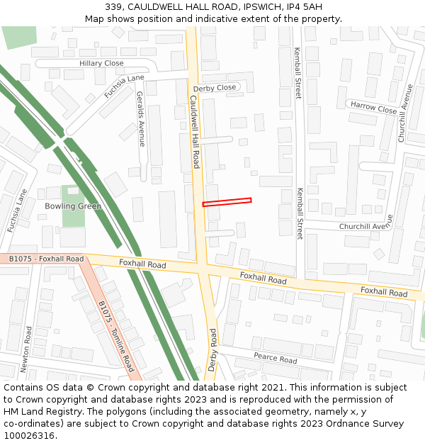 339, CAULDWELL HALL ROAD, IPSWICH, IP4 5AH: Location map and indicative extent of plot