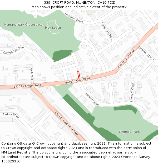 339, CROFT ROAD, NUNEATON, CV10 7DZ: Location map and indicative extent of plot