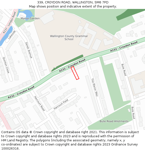 339, CROYDON ROAD, WALLINGTON, SM6 7PD: Location map and indicative extent of plot