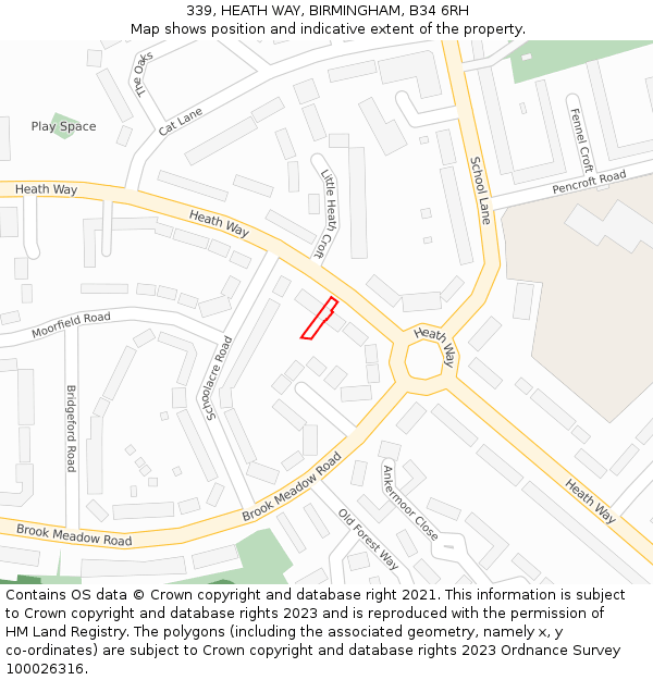 339, HEATH WAY, BIRMINGHAM, B34 6RH: Location map and indicative extent of plot