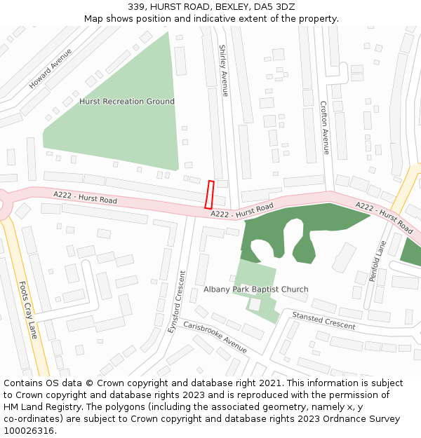 339, HURST ROAD, BEXLEY, DA5 3DZ: Location map and indicative extent of plot