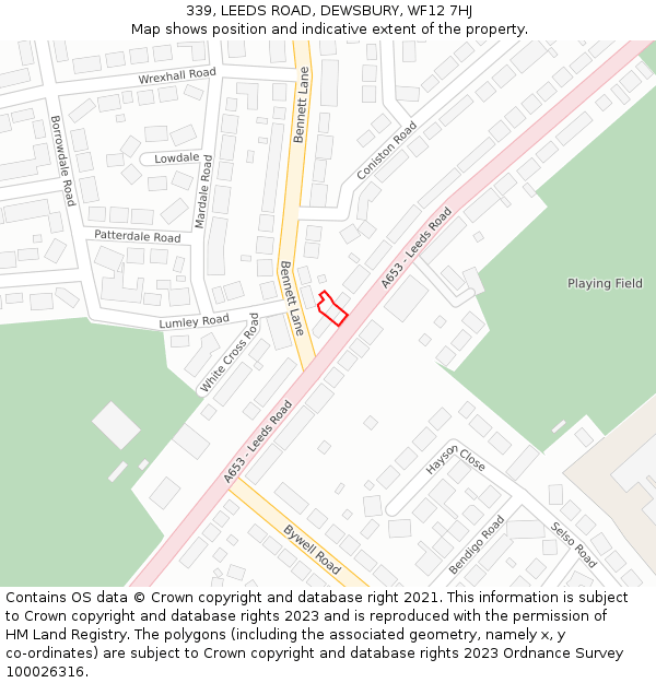 339, LEEDS ROAD, DEWSBURY, WF12 7HJ: Location map and indicative extent of plot