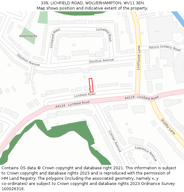 339, LICHFIELD ROAD, WOLVERHAMPTON, WV11 3EN: Location map and indicative extent of plot