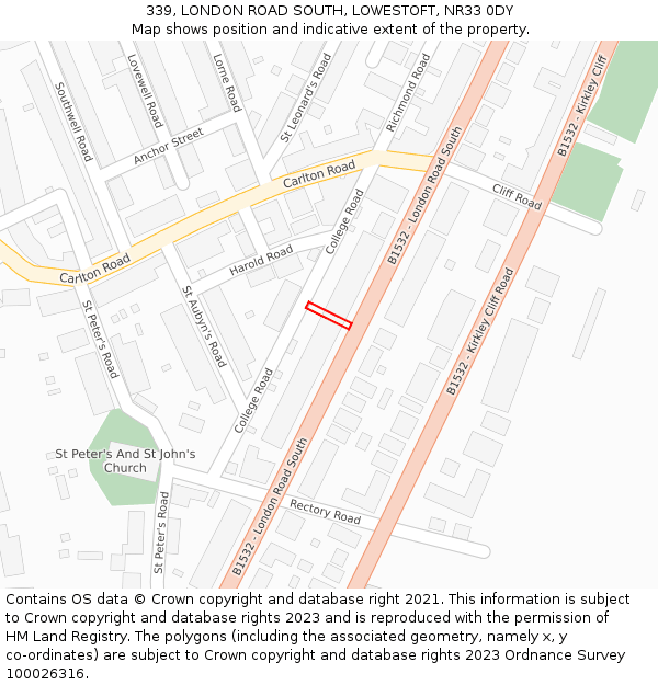 339, LONDON ROAD SOUTH, LOWESTOFT, NR33 0DY: Location map and indicative extent of plot