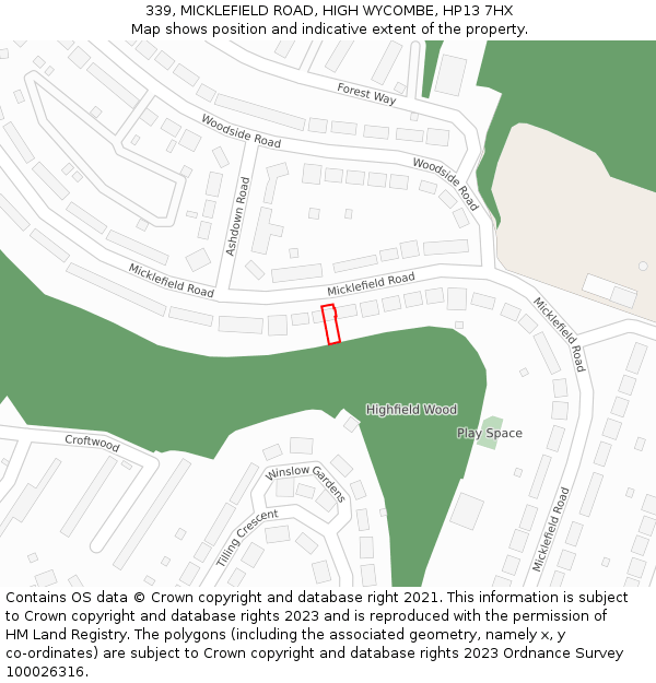 339, MICKLEFIELD ROAD, HIGH WYCOMBE, HP13 7HX: Location map and indicative extent of plot