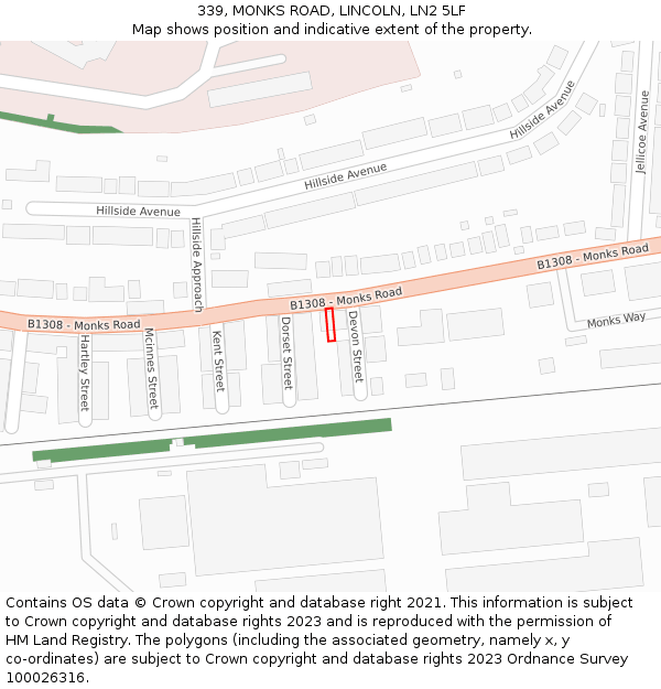 339, MONKS ROAD, LINCOLN, LN2 5LF: Location map and indicative extent of plot