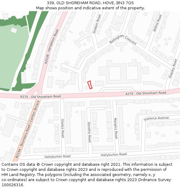 339, OLD SHOREHAM ROAD, HOVE, BN3 7GS: Location map and indicative extent of plot