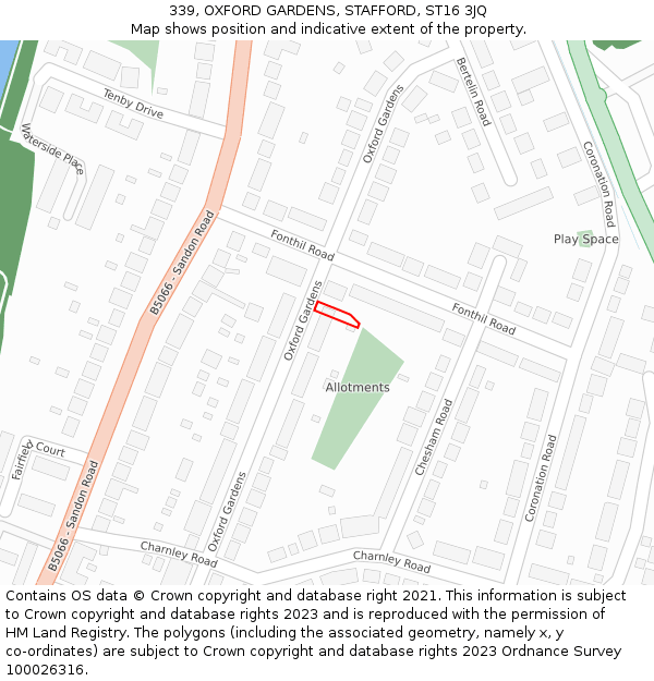 339, OXFORD GARDENS, STAFFORD, ST16 3JQ: Location map and indicative extent of plot
