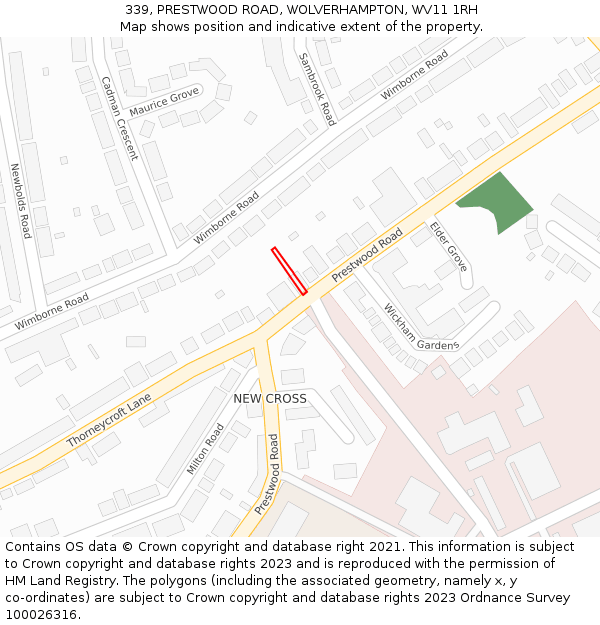 339, PRESTWOOD ROAD, WOLVERHAMPTON, WV11 1RH: Location map and indicative extent of plot