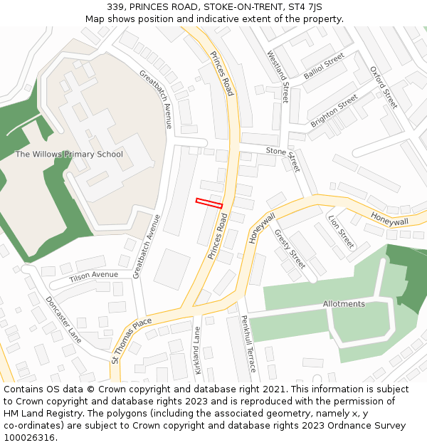 339, PRINCES ROAD, STOKE-ON-TRENT, ST4 7JS: Location map and indicative extent of plot