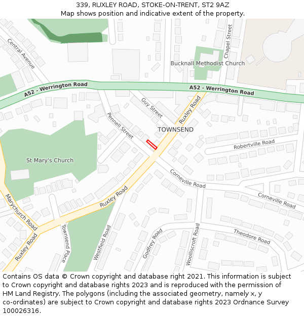 339, RUXLEY ROAD, STOKE-ON-TRENT, ST2 9AZ: Location map and indicative extent of plot