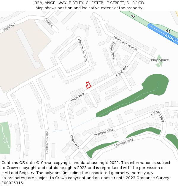 33A, ANGEL WAY, BIRTLEY, CHESTER LE STREET, DH3 1GD: Location map and indicative extent of plot