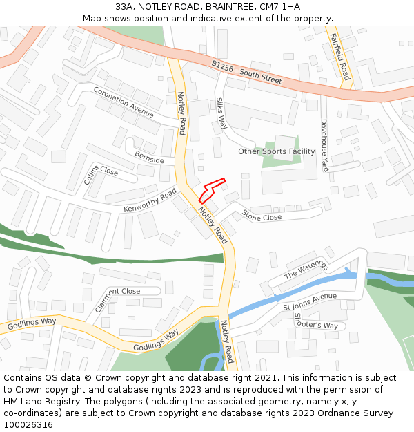 33A, NOTLEY ROAD, BRAINTREE, CM7 1HA: Location map and indicative extent of plot