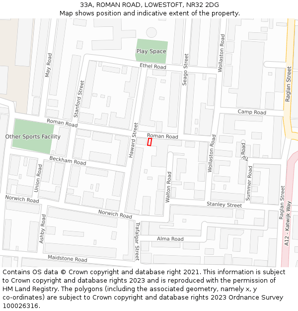 33A, ROMAN ROAD, LOWESTOFT, NR32 2DG: Location map and indicative extent of plot
