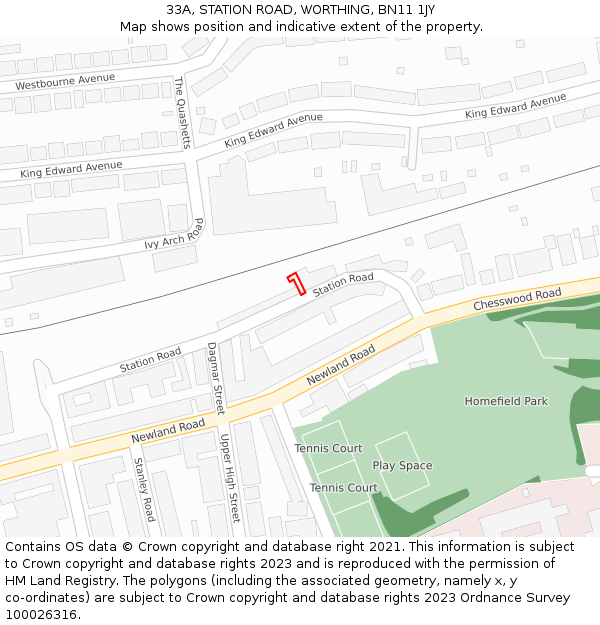 33A, STATION ROAD, WORTHING, BN11 1JY: Location map and indicative extent of plot