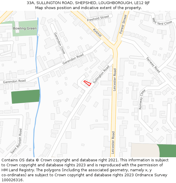 33A, SULLINGTON ROAD, SHEPSHED, LOUGHBOROUGH, LE12 9JF: Location map and indicative extent of plot