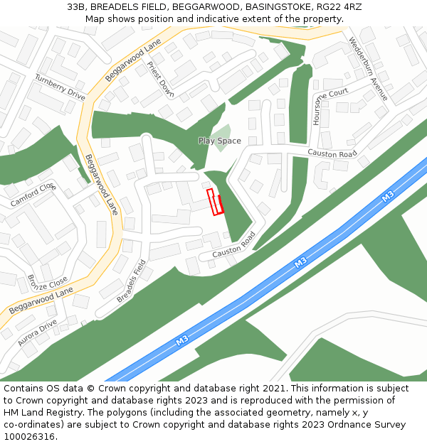 33B, BREADELS FIELD, BEGGARWOOD, BASINGSTOKE, RG22 4RZ: Location map and indicative extent of plot