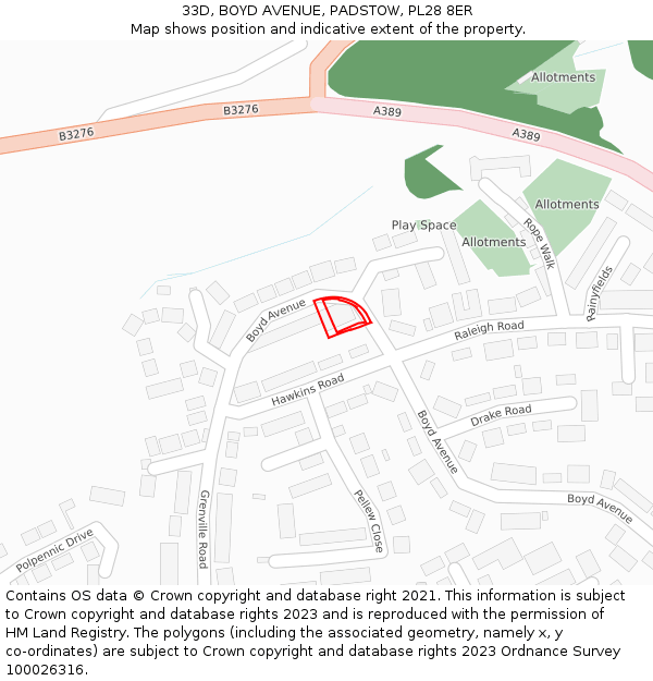 33D, BOYD AVENUE, PADSTOW, PL28 8ER: Location map and indicative extent of plot