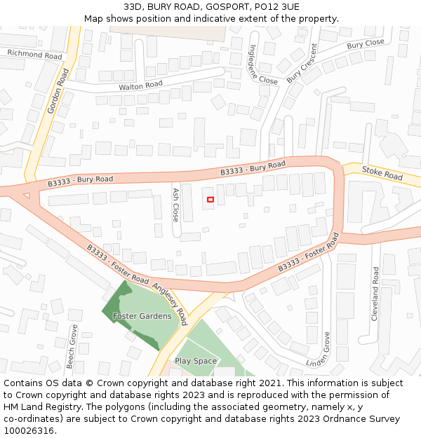 33D, BURY ROAD, GOSPORT, PO12 3UE: Location map and indicative extent of plot